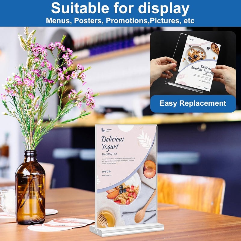Arrobust Acrylic Sign Holder 5x7,6 Pack Clear Plastic Table Display Vertical Double-Sided Desktop Display Stand Paper Holder Clear Table Sign Holder for Menu ad Frame Suitable Restaurants Meeting Office Store - Image 2